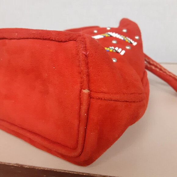 Vintage Ladies Red Suede Hand beaded drawstring bag Southwestern - Picture 5 of 12